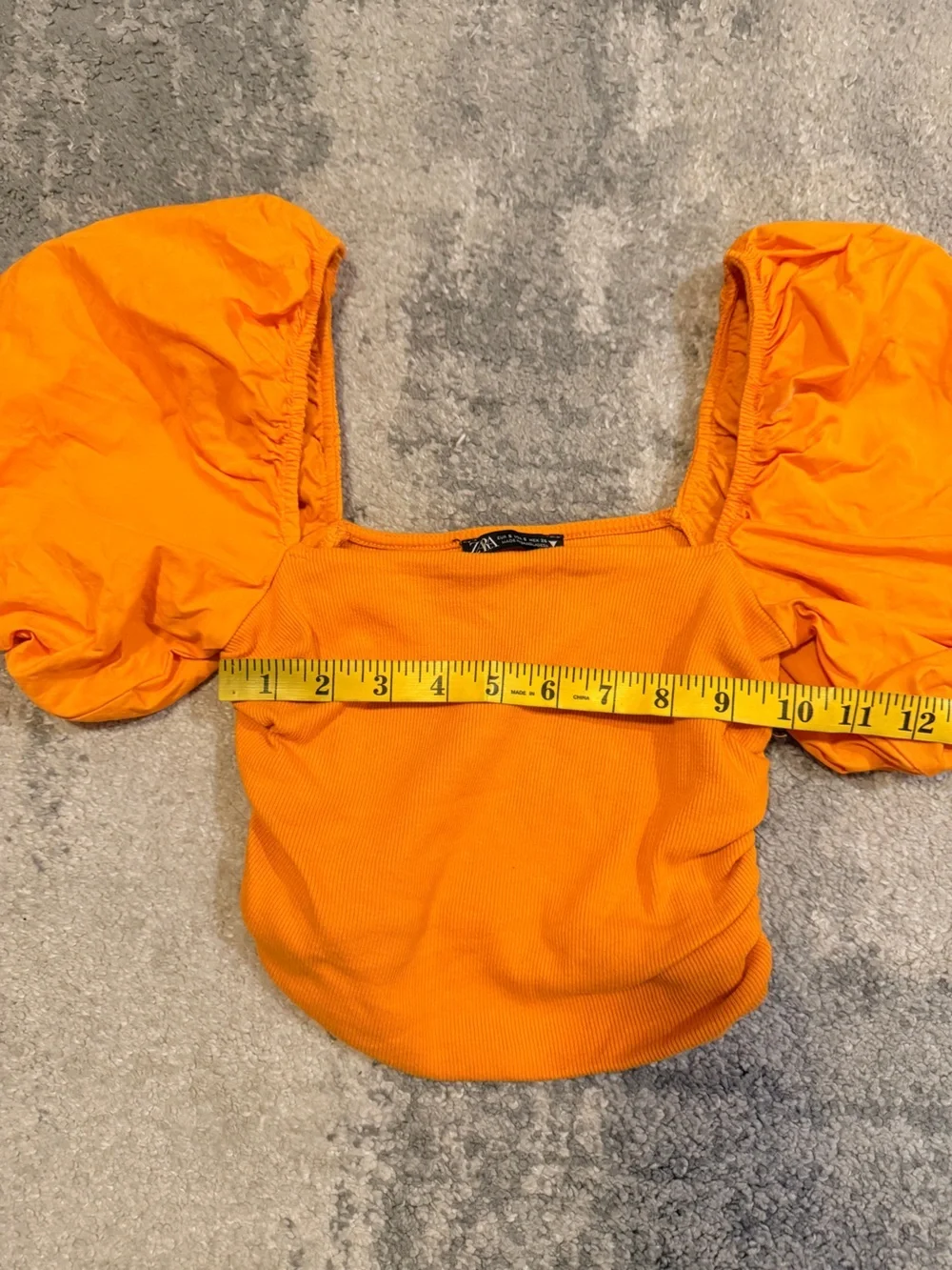 Zara Orange Puff Sleeve Crop Top